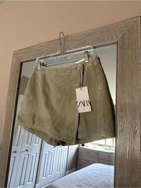 ZARA Olive Green Denim Skort New With Tags Size Medium